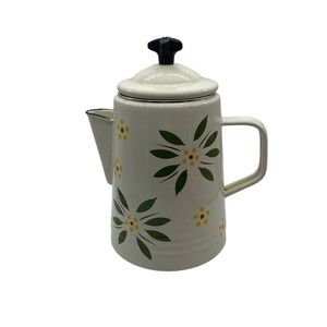 Temptations By Tara Green Floral Enamel Coffee Pot Percolator with Insert